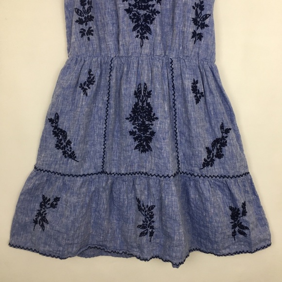 Anthropologie Roller Rabbit Mini Dress Embroidered Linen Blue Sleeveless Size XS - Picture 7 of 16